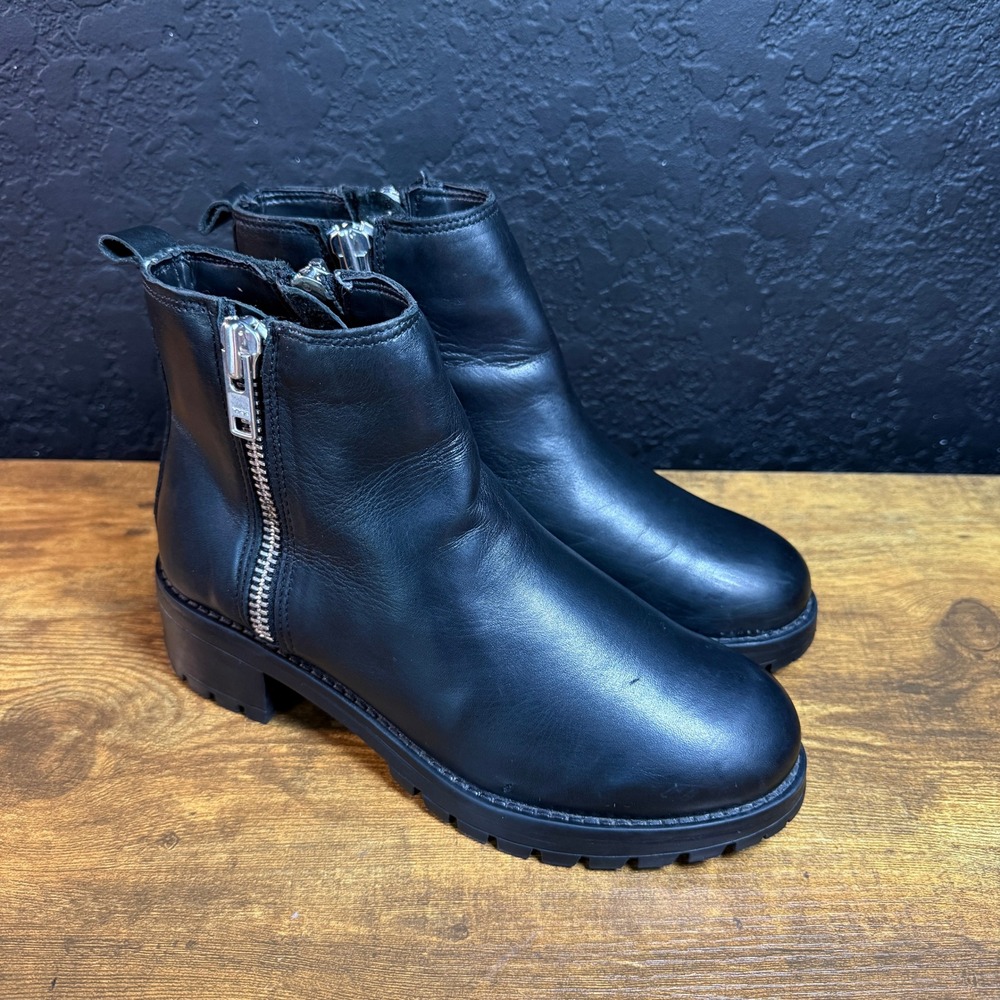 Lavorazione Artigianale‎ Black Leather Double Zip Lug Sole Combat Boot Womens 6